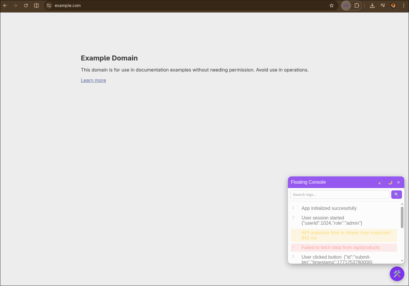 Floating Console Extension Screenshot